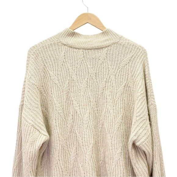 Fat Face Heidi Jumper Oatmeal Mockneck Cable Knit Patch Pocket Sweater Size 12 - Picture 9 of 12